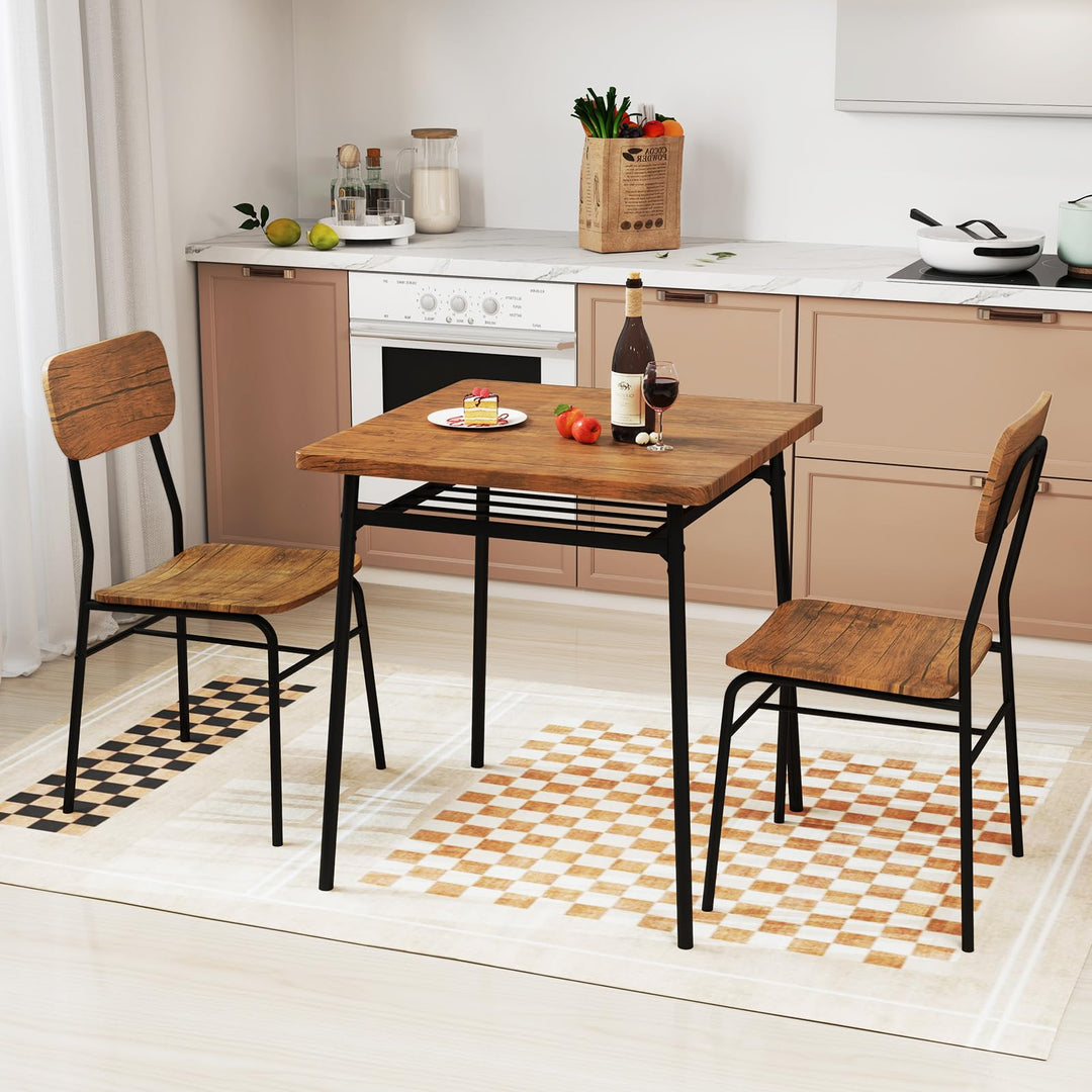 Giantex 3-Piece Dining Table Set, Kitchen Table Chairs Set with Dinner Table, Storage Rack, Metal Frame