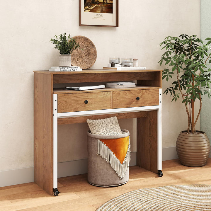 Giantex Small Computer Desk with Hutch & Drawers