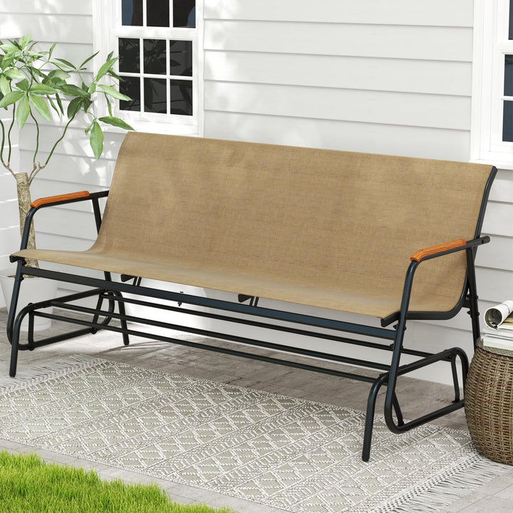Giantex 3-Person Swing Gliding Loveseat with Curved Teak Armrests