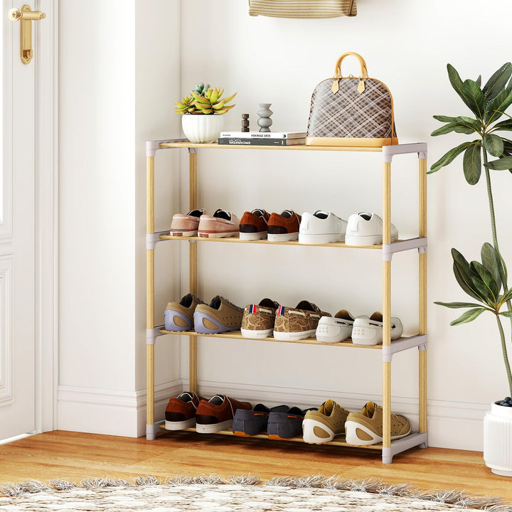 Giantex 3/4-Tier Solid Wood Shoe Rack with Slatted Open Shelves