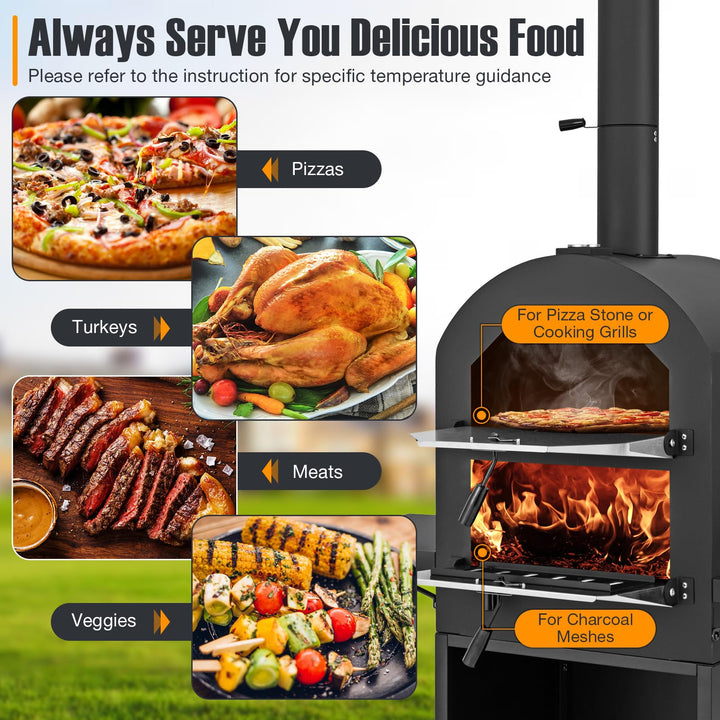 Giantex Pizza Oven Outdoor - Wood Fired Pizza Oven with 2 Side Tables
