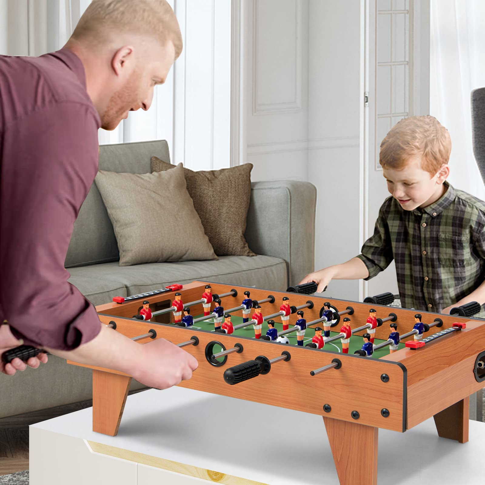 Giantex 27" Foosball Table, Easily Assemble Wooden Soccer Game Table Top w/ Footballs