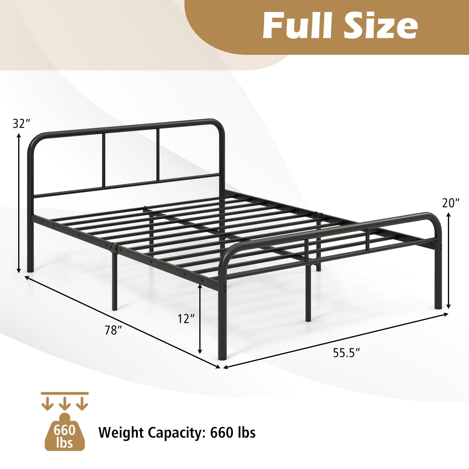 Giantex Twin Size Bed Frame, Modern Metal Platform Bed with Headboard and Footboard, Heavy Duty Steel Slat Support Mattress Foundation