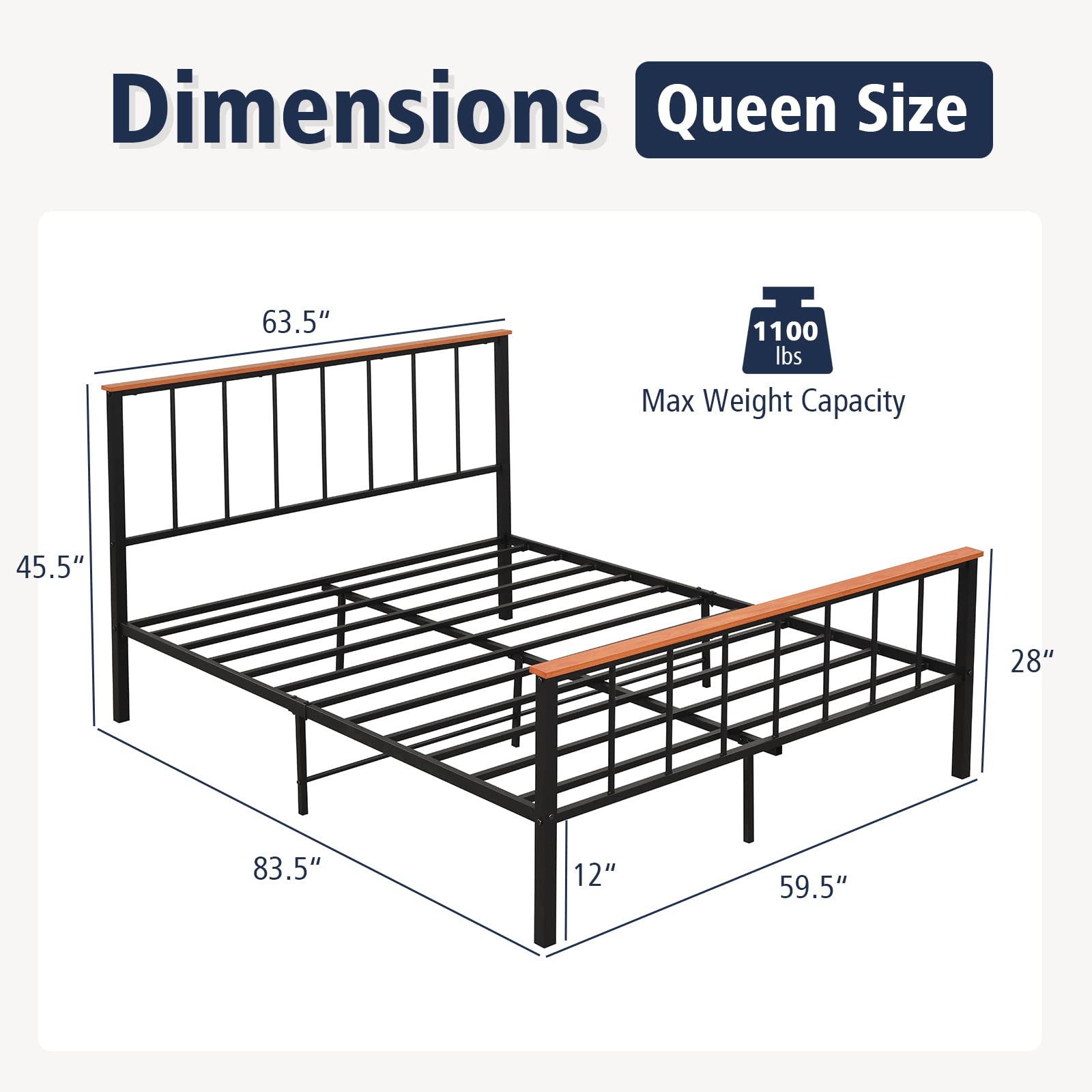 Giantex Queen/Full Size Metal Platform Bed Frame with Spindle Headboard & Footboard, Black