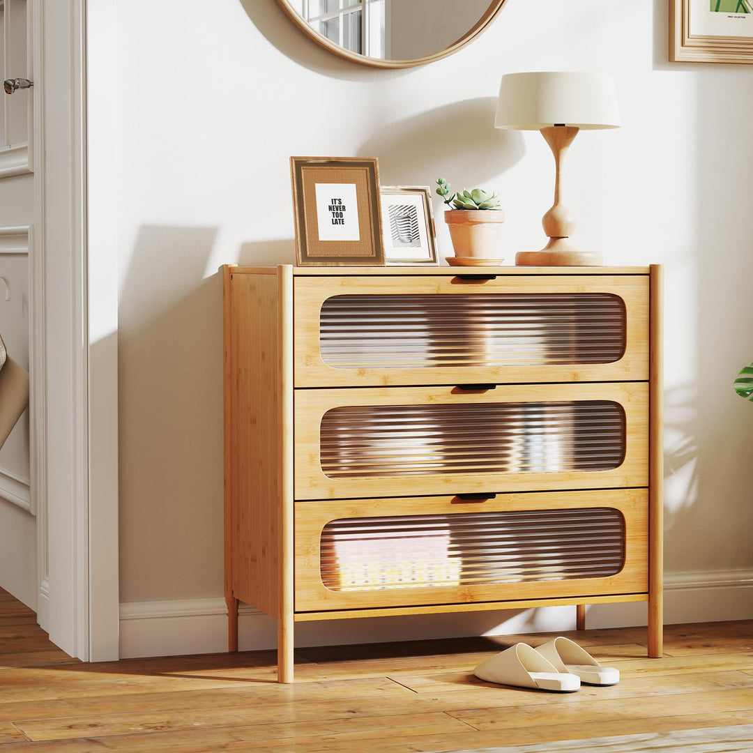 Giantex Bamboo 3-Drawer Storage Cabinet