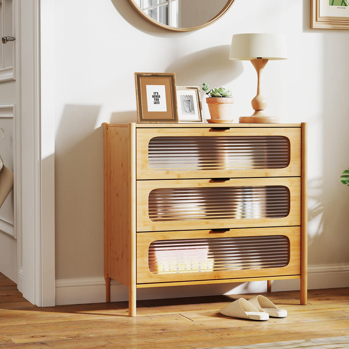 Giantex Bamboo 3-Drawer Storage Cabinet