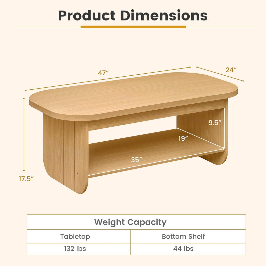Giantex 47" Mid Century Oval Coffee Table with Storage Shelf &amp; Round Corner