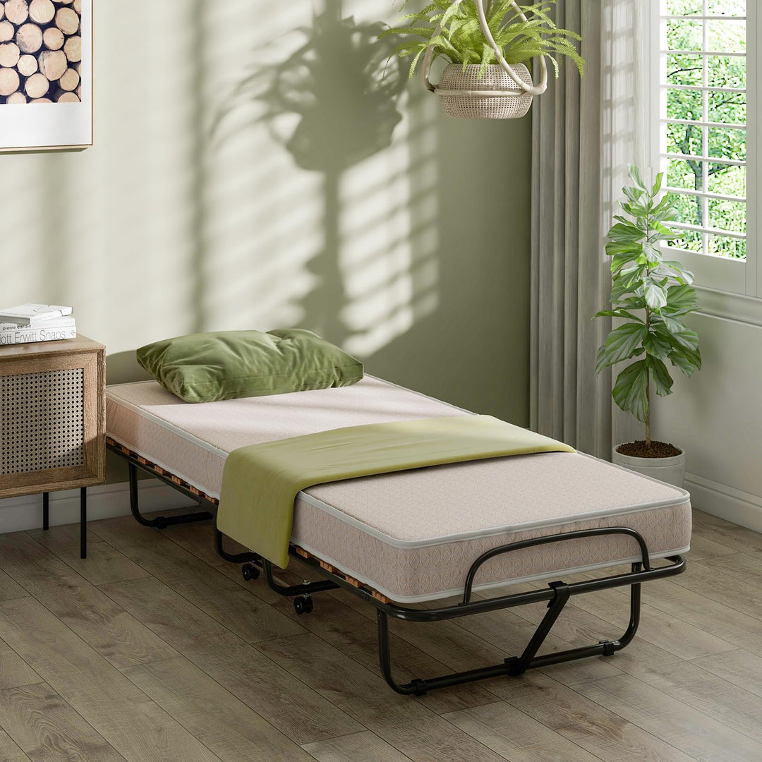 Giantex Folding Bed with Mattress - Single Cot Foldable Bed with 4" Mattress for Adults