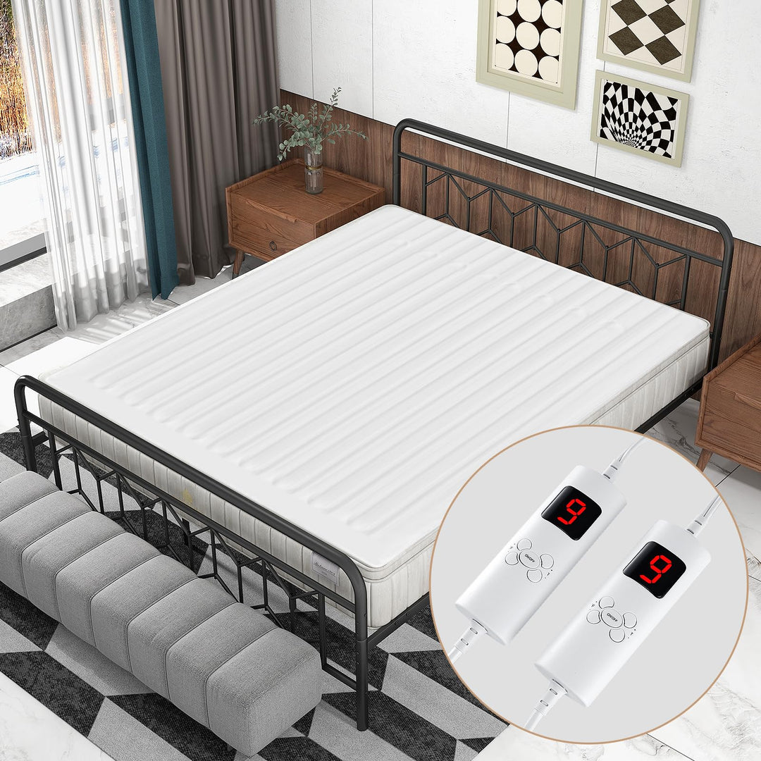 Giantex Heated Mattress Pad, Machine Washable Bed Warmer with Dual Controller, 9 Heat Setting, White, Queen Size, 80” x 60”