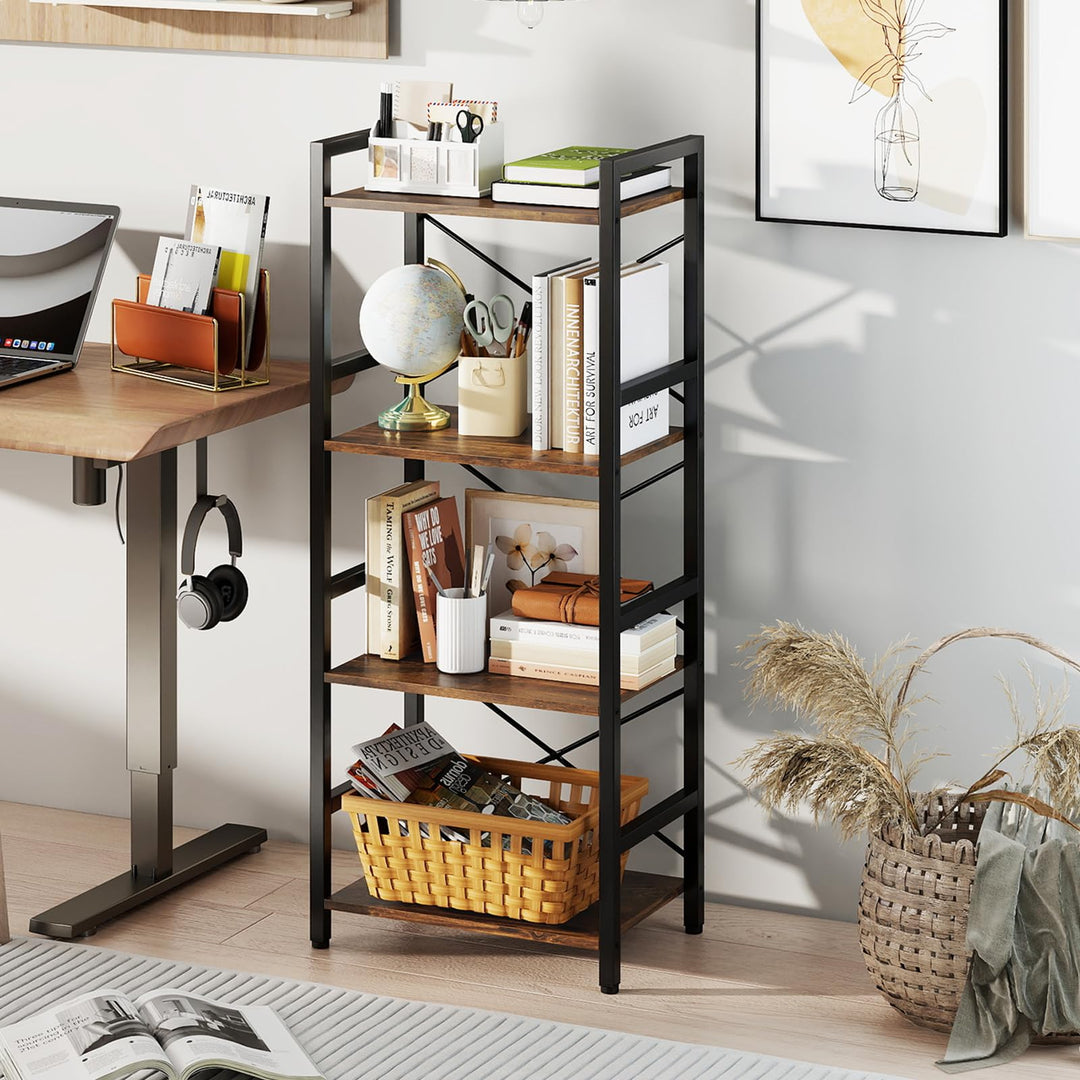 Giantex 4-Tier Bookshelf | Narrow Freestanding Display Shelf with Metal Frame (1/2)