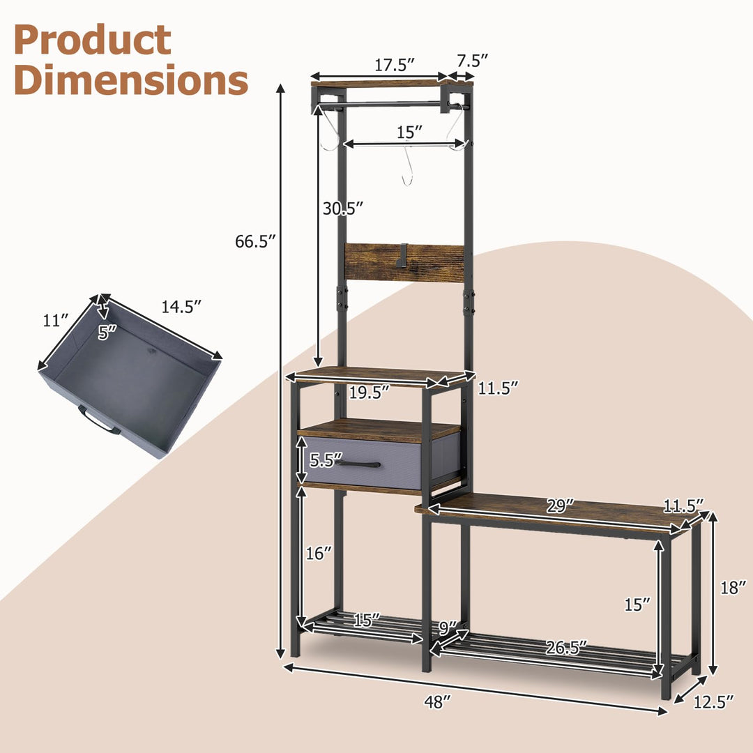 Giantex 7-in-1 Hall Tree with Bench and Shoe Storage