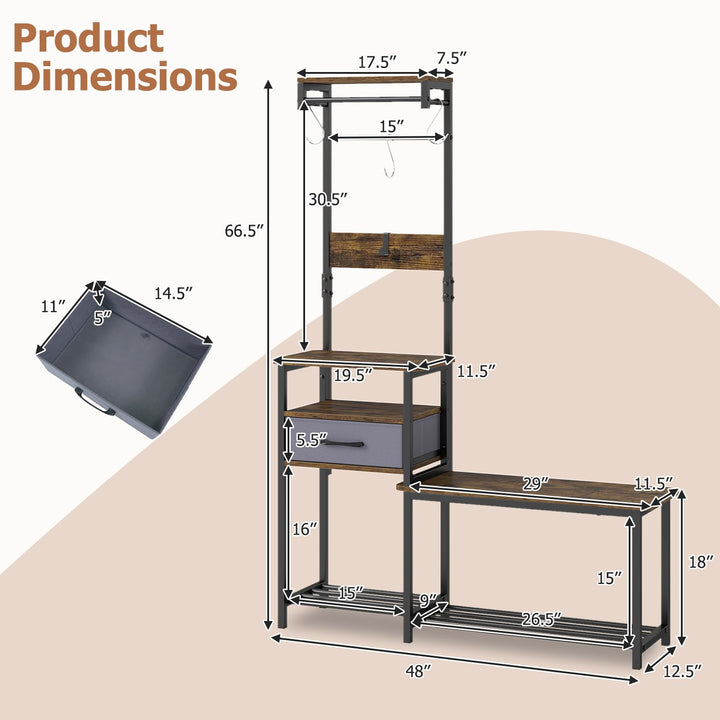 Giantex 7-in-1 Hall Tree with Bench and Shoe Storage