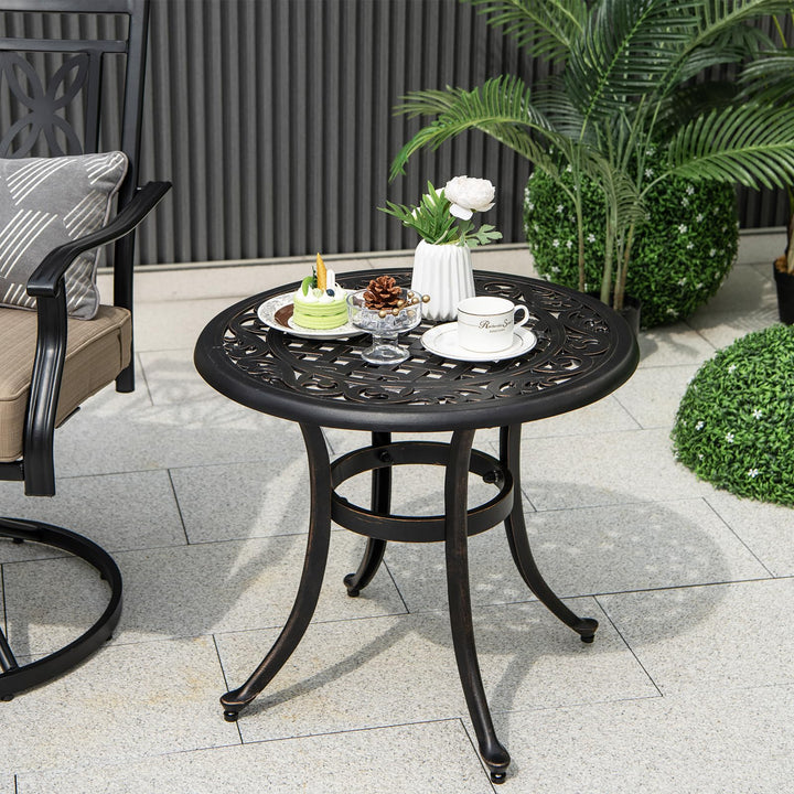 Giantex Patio Bistro Table, 24” Cast Aluminum Round Side Table, Outdoor Coffee Table for Porch, Pool, Backyard, Garden, Balcony