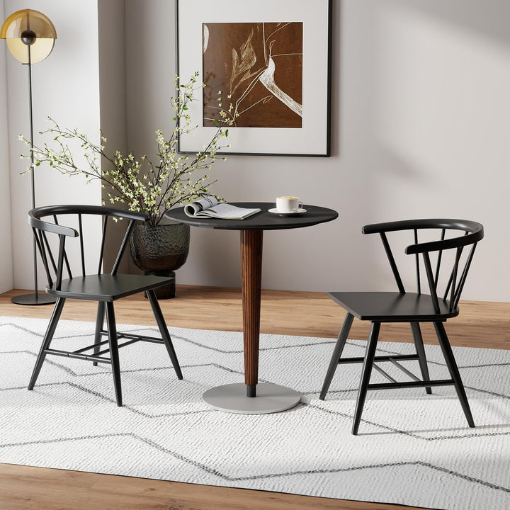 Giantex Windsor Dining Chairs Set of 2/4 Mid-Century Modern Black Kitchen Chairs w/Solid Rubber Wood Frame