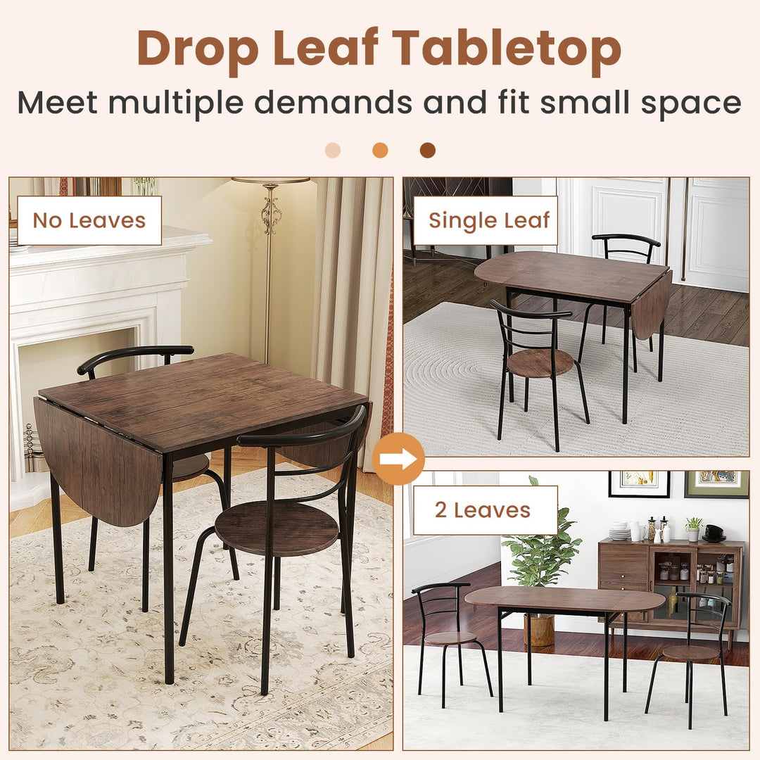 Giantex 3-Piece Dining Table Set for 2 - Kitchen Table Chair Set with 55” Drop Leaf Dinner Table, Dining Chairs