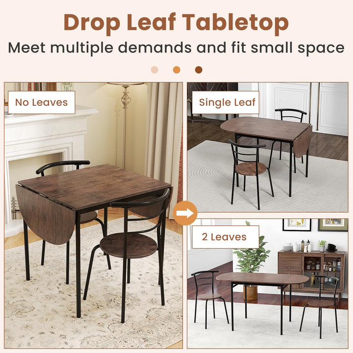Giantex 3-Piece Dining Table Set for 2 - Kitchen Table Chair Set with 55” Drop Leaf Dinner Table, Dining Chairs