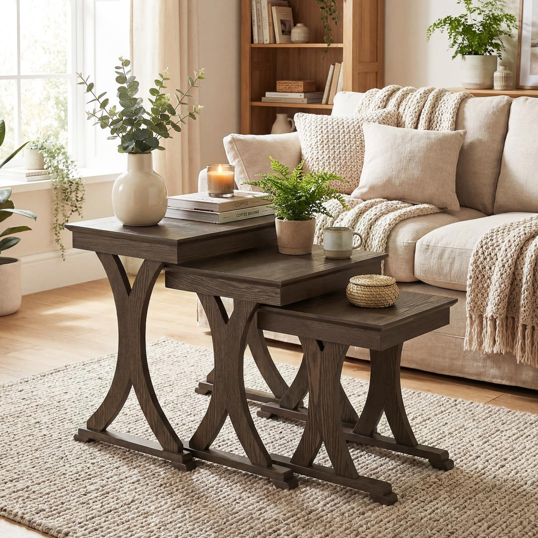 Giantex Nesting Coffee Table Set-of-3 - Stackable Rectangular Sofa End Side Table