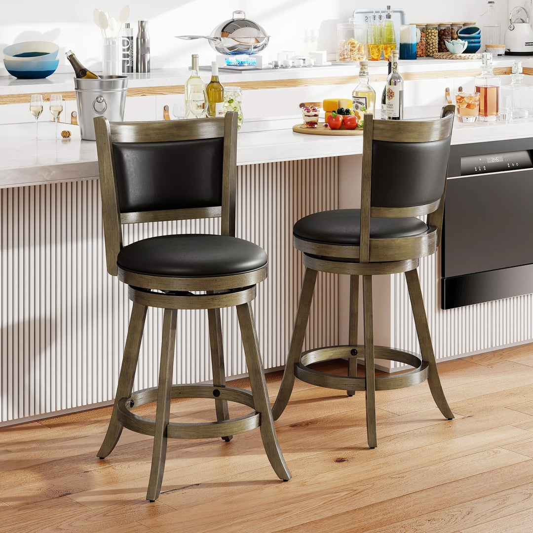 Giantex Accent Wooden Swivel Back Counter Height Bar Stool, Fabric Upholstered Design