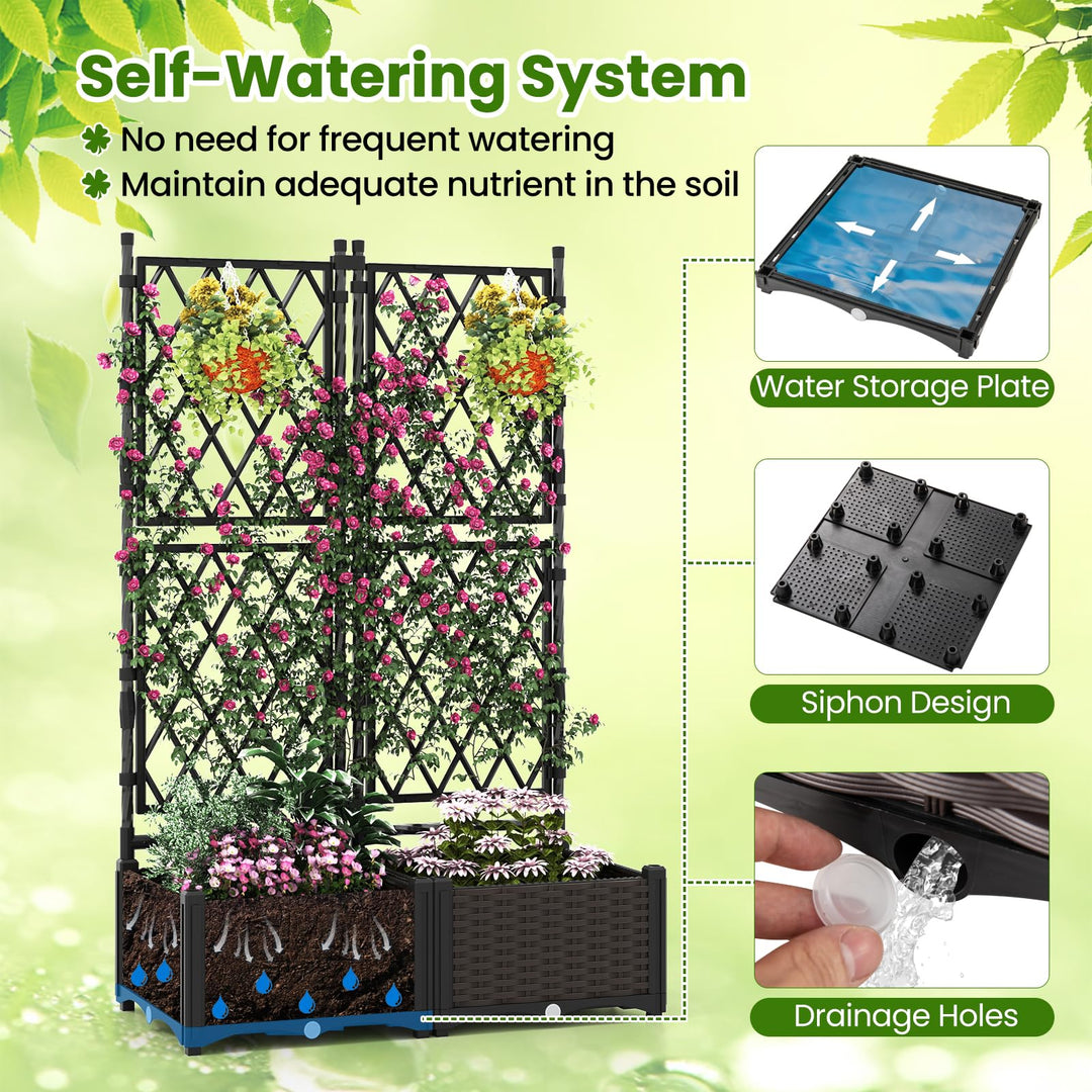 Giantex Raised Garden Bed with Lattice Trellis Self-Watering Planter Box（32"LX16"WX50"H）