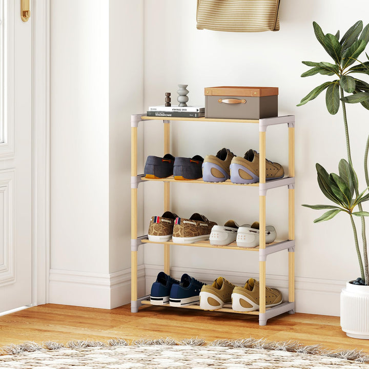 Giantex 4-Tier Stackable Pine Wood Shoe Rack for entryway