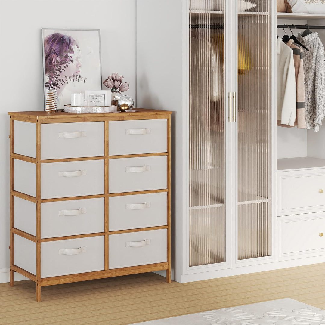 Giantex 8-Drawers Dresser Bamboo Fabric Storage Tower with Removable Fabric Bins