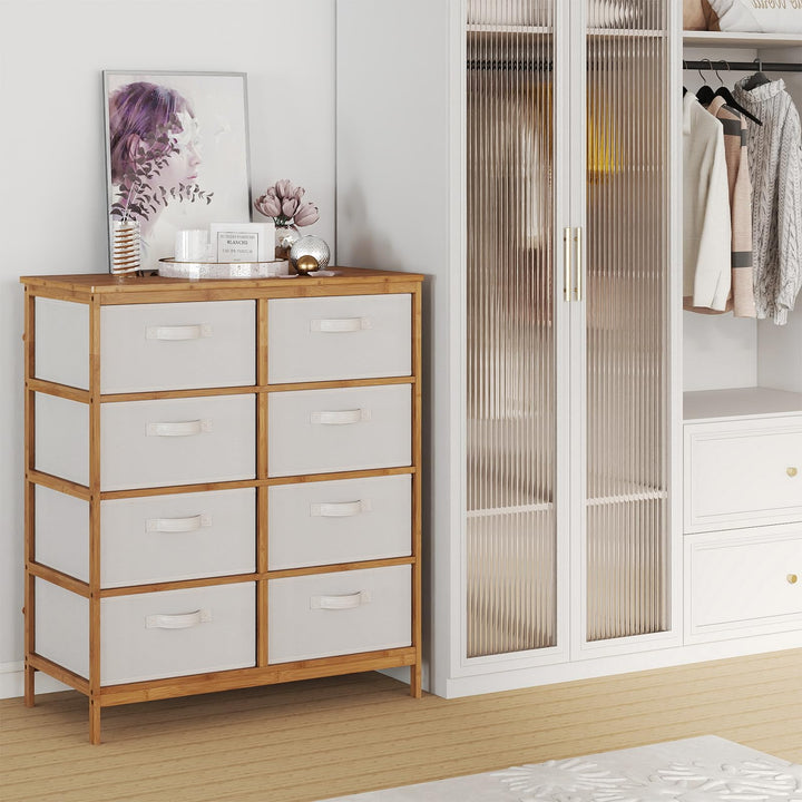 Giantex 8-Drawers Dresser Bamboo Fabric Storage Tower with Removable Fabric Bins