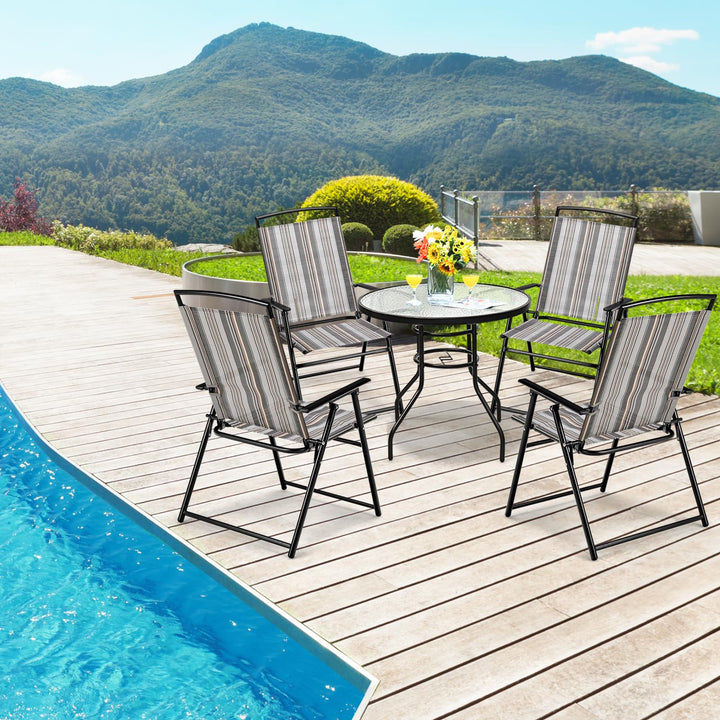 Giantex Patio Chairs Set of 2/4, Outdoor Folding Chairs with Armrests, Metal Frame