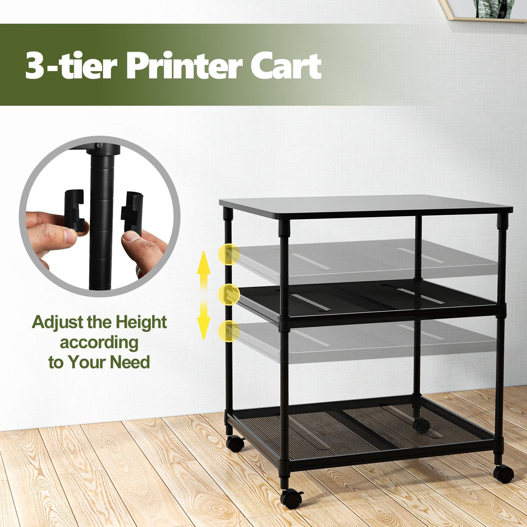 Giantex Printer Stand, 3-Tier Industrial Printer Cart with Lockable Wheels