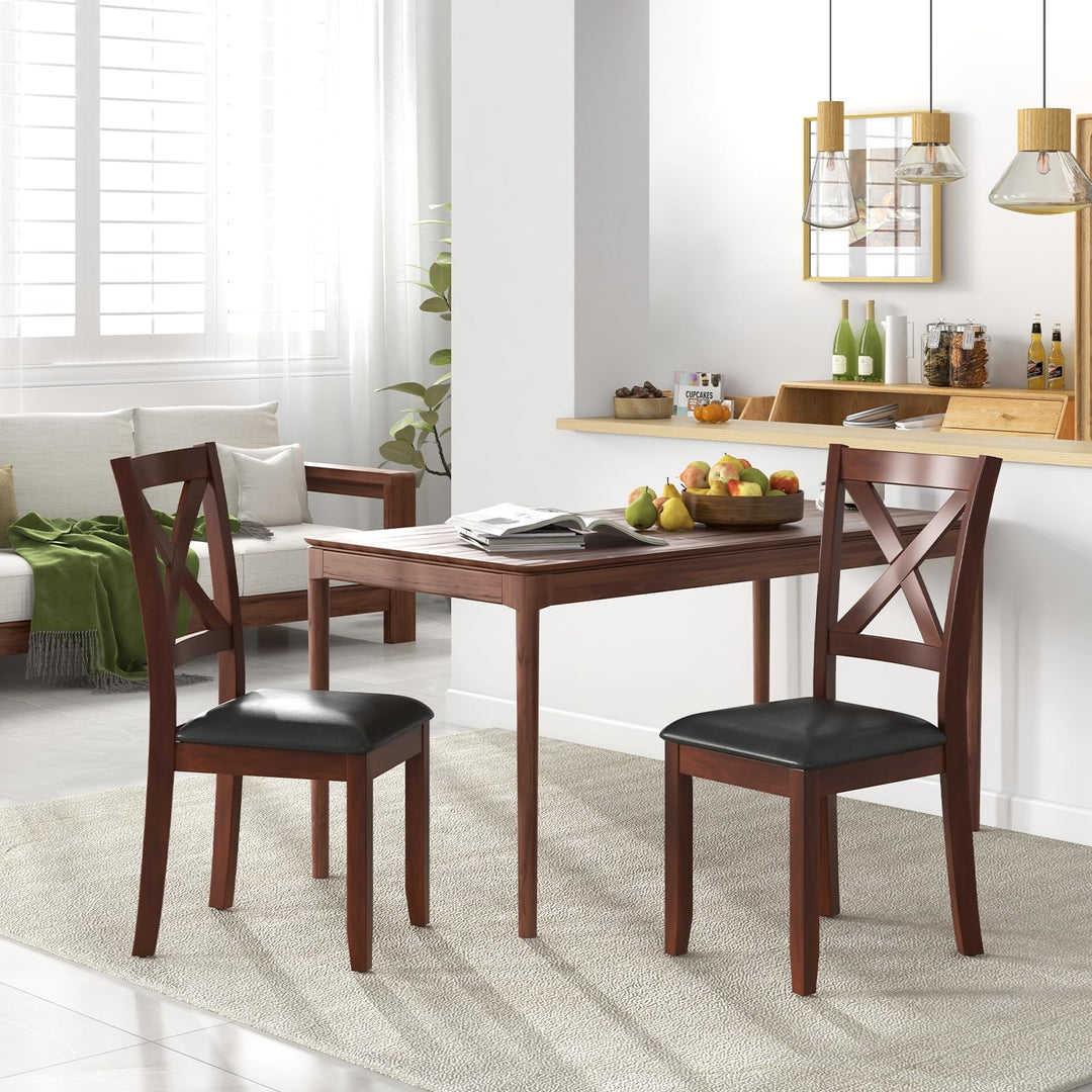Giantex Wood Dining Chairs, Faux Leather Upholstered Dining Chairs with Rubber Wood Legs