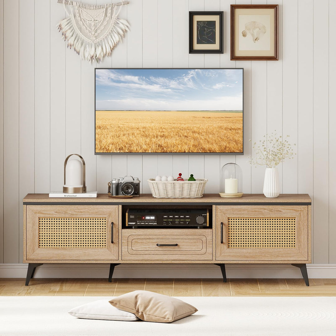 Giantex TV Stand for 60/65 Inch TV | Boho Entertainment Center with Storage Cabinets