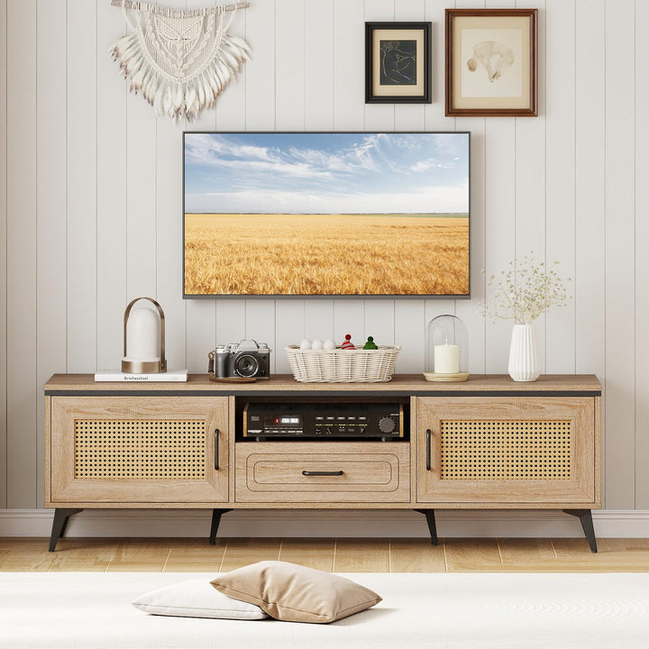 Giantex TV Stand for 60/65 Inch TV | Boho Entertainment Center with Storage Cabinets