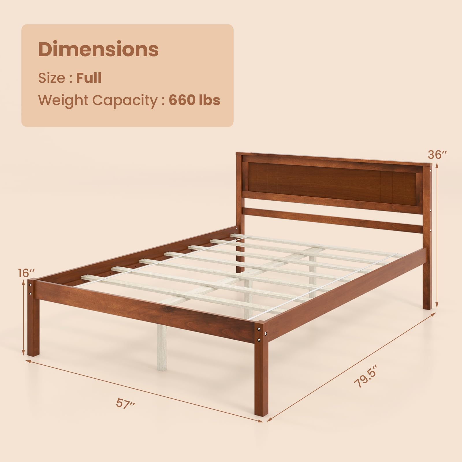 Giantex Wood Full Platform Bed with Headboard