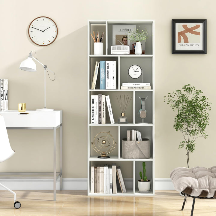 Giantex 5-Tier Geometric Bookshelf, 63" Modern Tall Bookcase, 10-Cube Storage Organizer