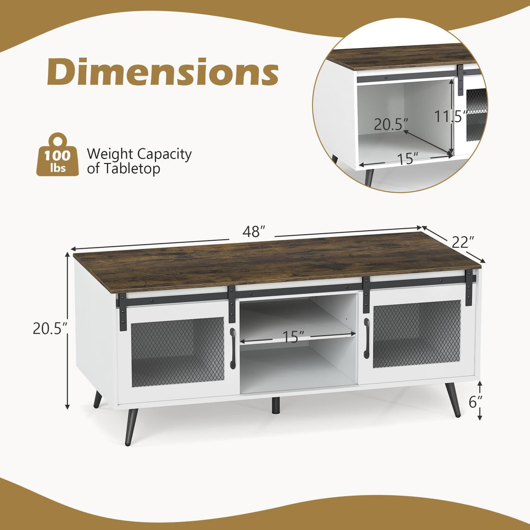 Giantex 48" Farmhouse Coffee Table with Sliding Doors &amp; Adjustable Shelf