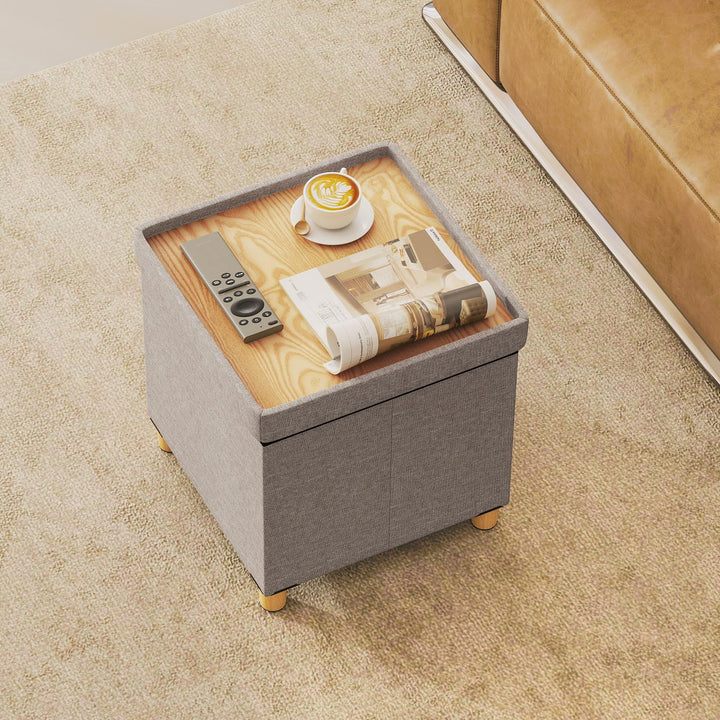 Giantex 18 Inches Ottoman with Storage and Rubber Wood Legs