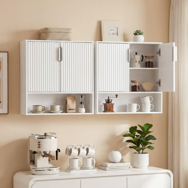 Giantex Fluted Bathroom Wall Cabinet | Over-the-Toilet Medicine Cabinet w/ 2 Doors