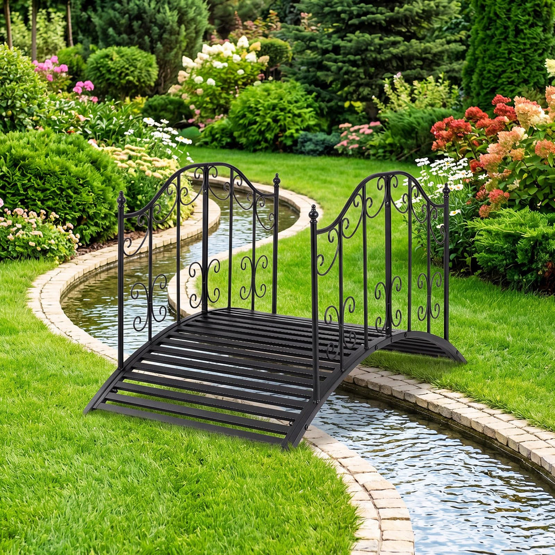 Giantex 4 FT Metal Garden Bridge with Powder-Coated Finish &amp; Scrollwork Rails