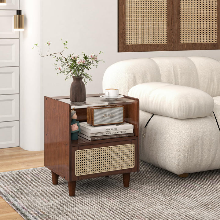 Giantex Rattan Nightstand with Drawer