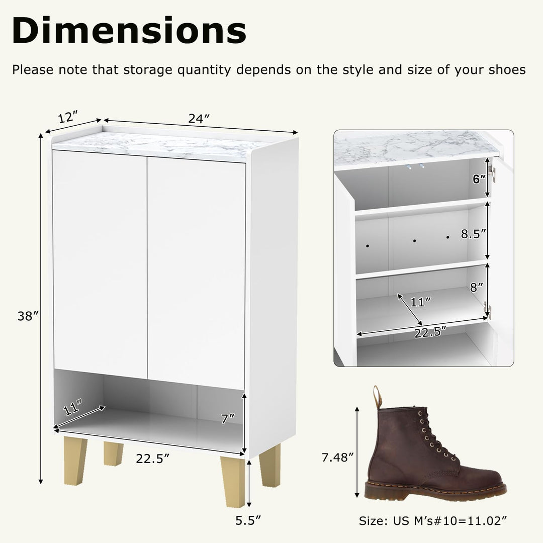 Giantex 5-Tier Shoe Cabinet with Doors, Faux Marble Shoe Rack Organizer with Anti-Tipping Kit & Flat Tilting Storage Shelves