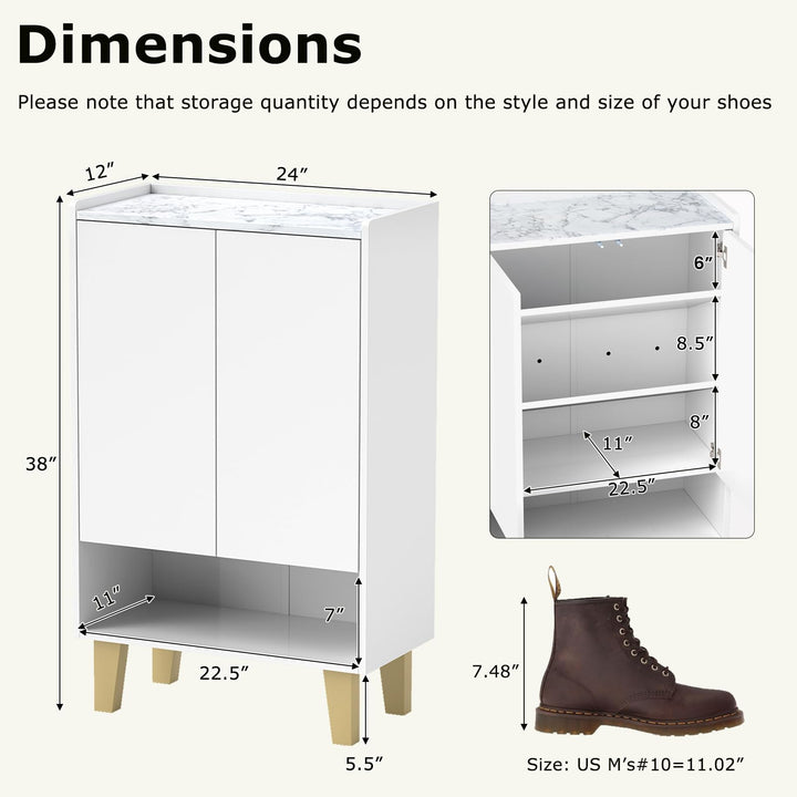 Giantex 5-Tier Shoe Cabinet with Doors, Faux Marble Shoe Rack Organizer with Anti-Tipping Kit & Flat Tilting Storage Shelves