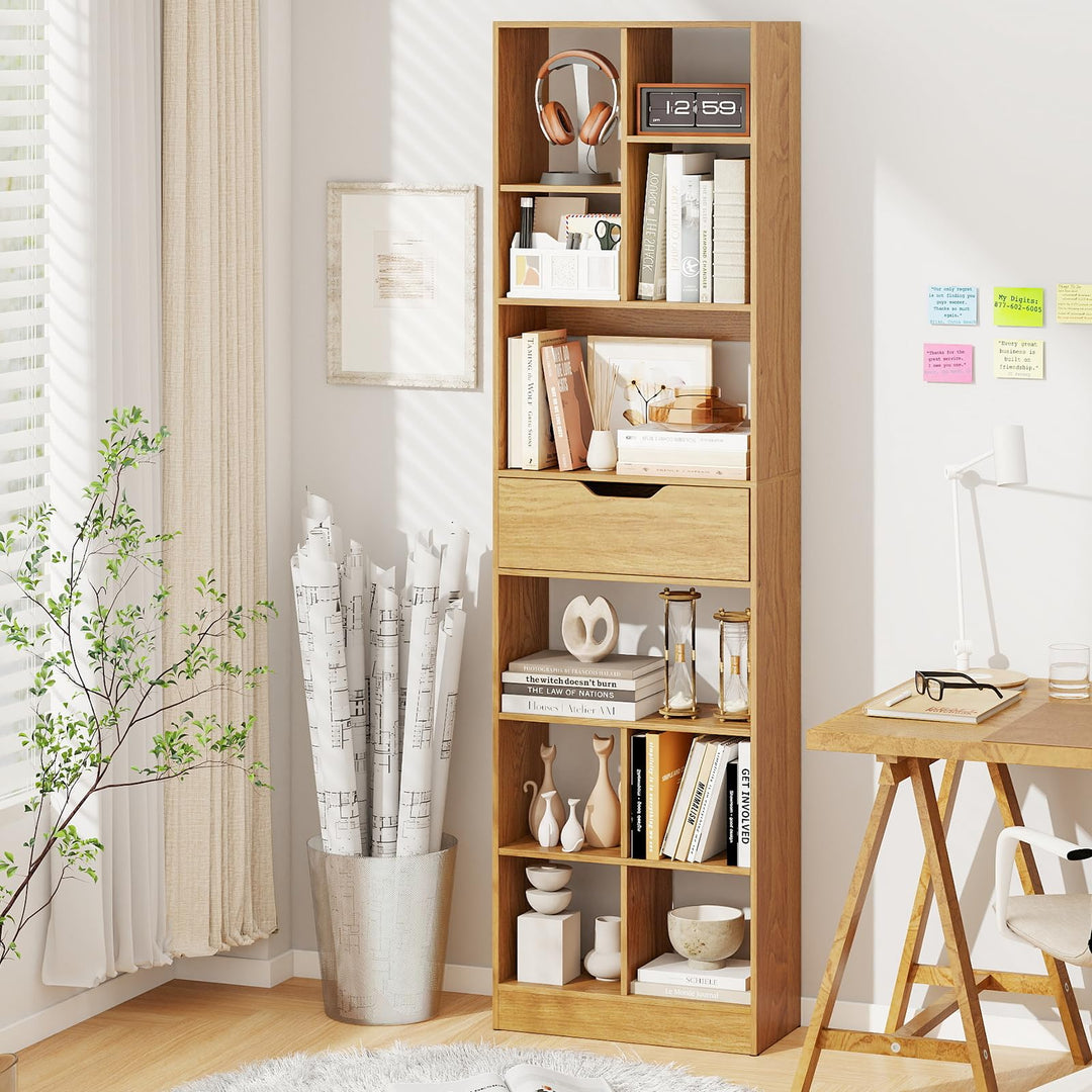 Giantex Bookcase with Drawer 71" Tall Freestanding Storage Organizer(8-Tier)