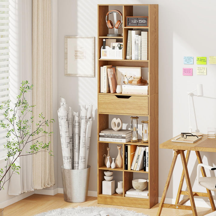 Giantex Bookcase with Drawer 71" Tall Freestanding Storage Organizer(8-Tier)