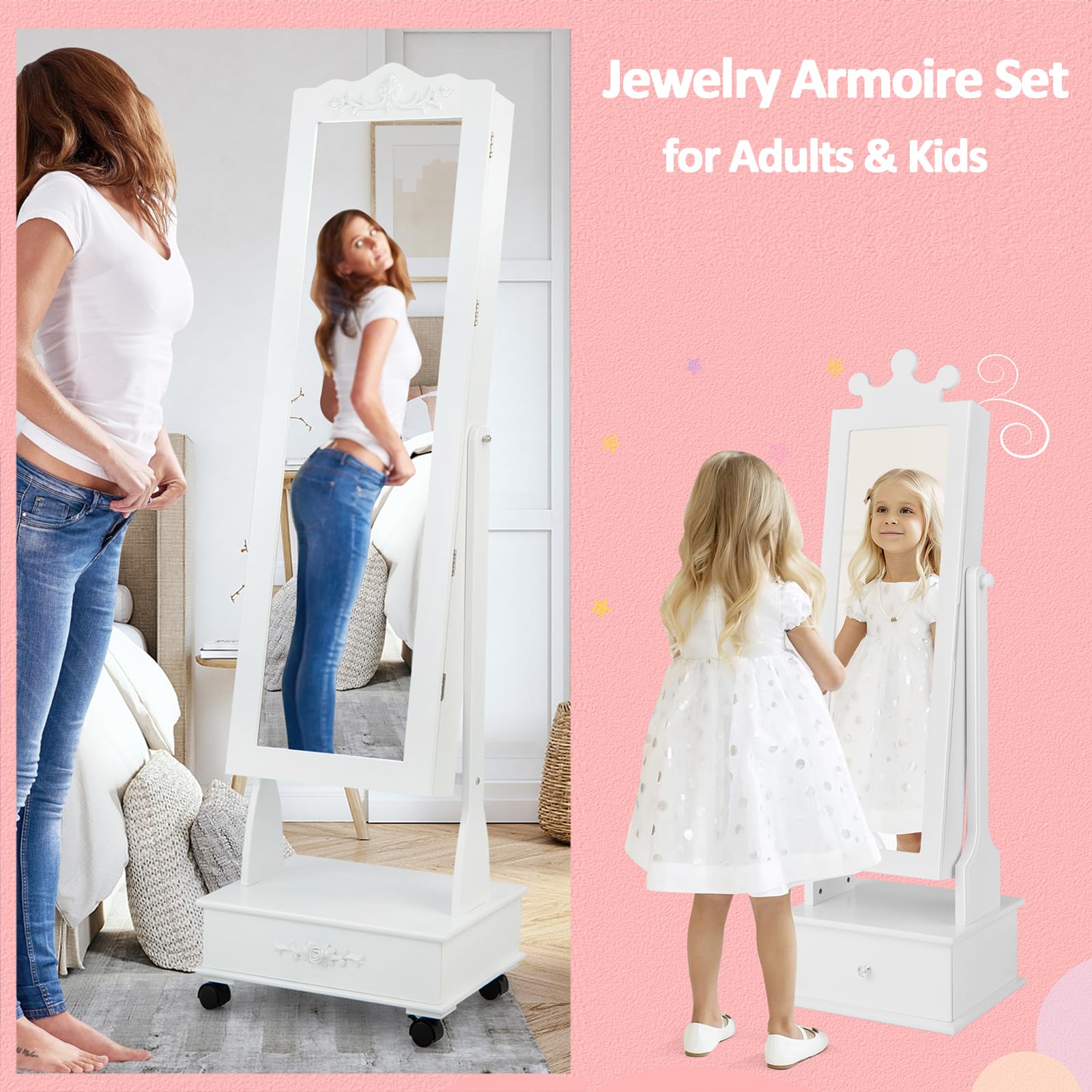 CHARMAID Kids Jewelry Armoire & Adult Jewelry Cabinet Set