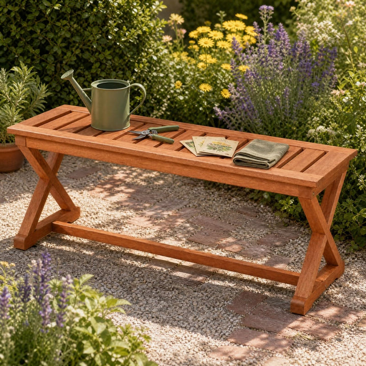 GIANTEX 44" Solid Wood Outdoor Bench with Cross Legs (1/2)