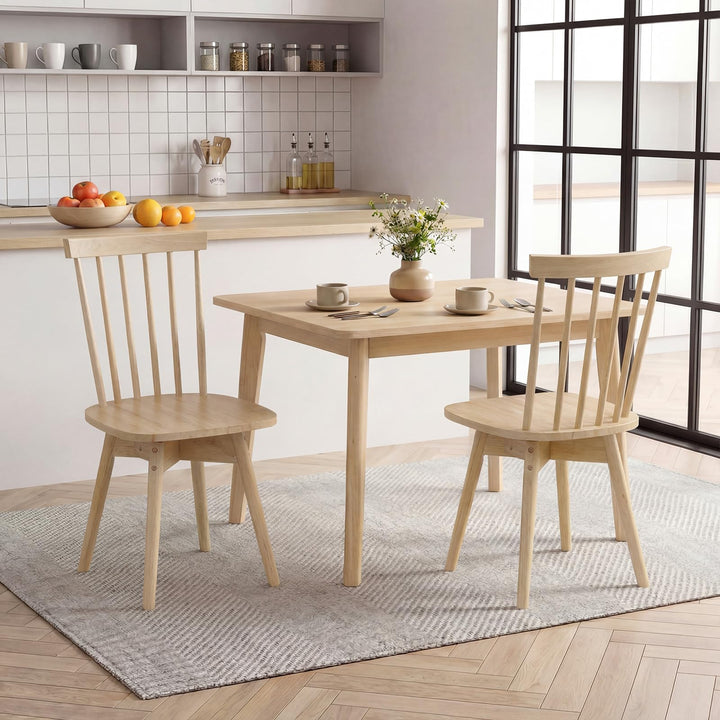 Giantex Windsor Mid Century Rubber Wood Kitchen Chairs with Swivel Seat &amp; Spindle Back (2/4)