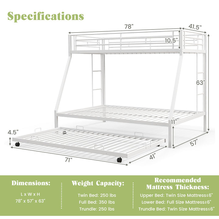 Giantex Twin Over Full Bunk Bed with Trundle, Heavy-Duty Metal Triple Bunk Beds