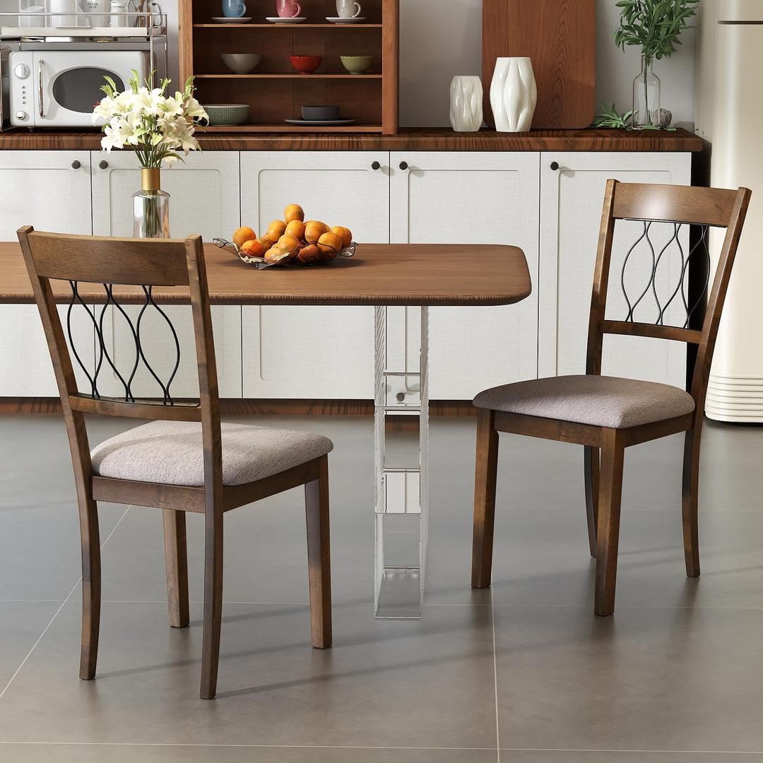 Giantex Dining Chairs Set of 2/4 Fabric Upholstered Armless Kitchen Chairs w/Hollowed Backrest