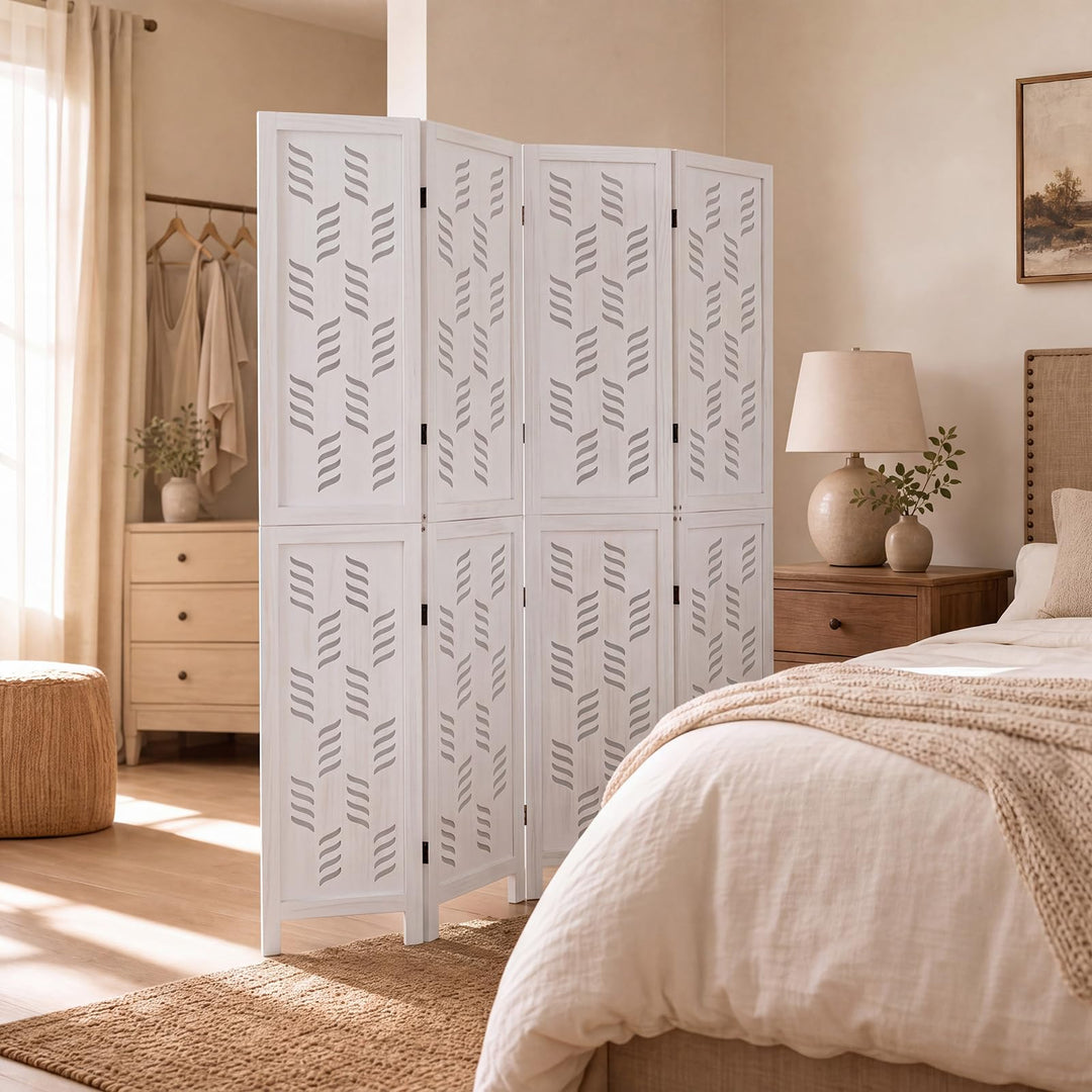 GIANTEX Folding Room Divider | Wood Privacy Screen with Wave Cutout