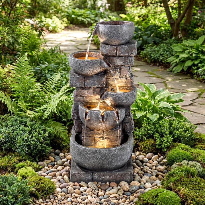 Giantex 33'' Water Fountain Outdoor with LED Lights & Pump