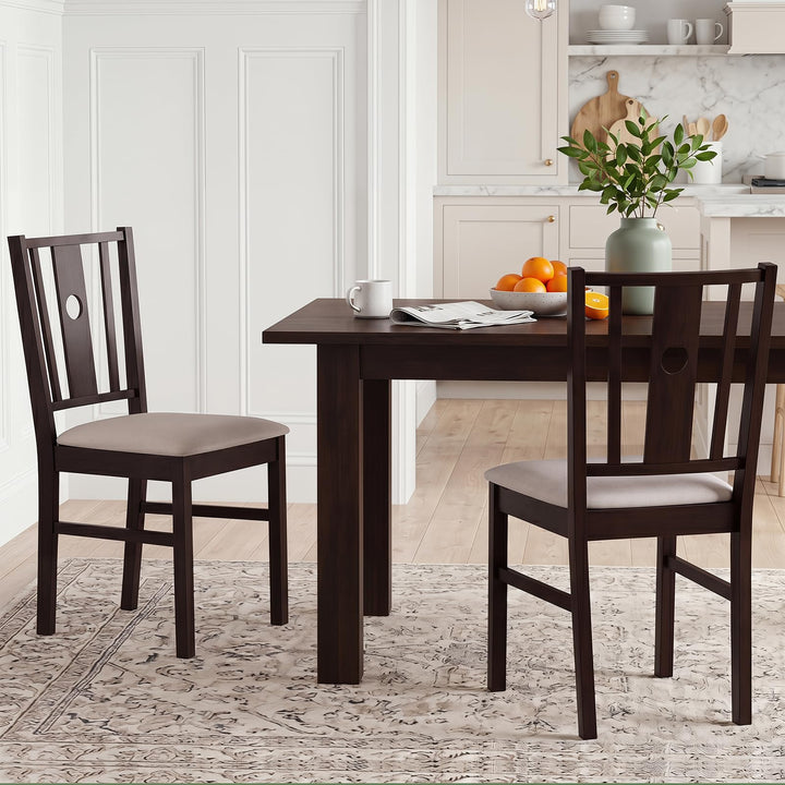 Giantex Wood Dining Chairs w/Fabric Padded Seat &amp; Slatted Curved Back (2/4)
